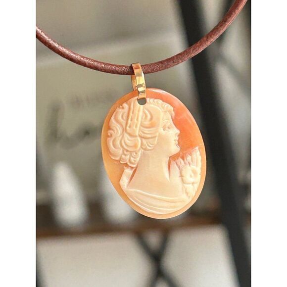 14k Cameo Brown Corded Necklace - Picture 8 of 12